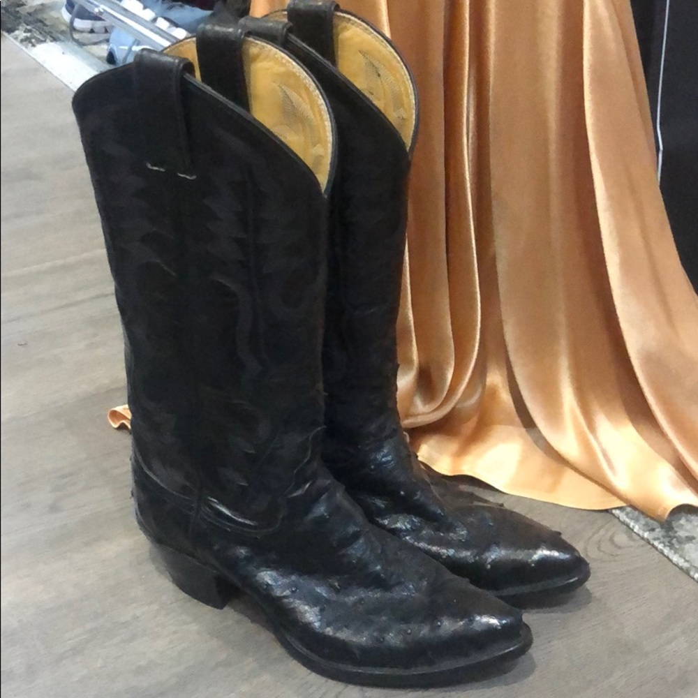 Lightly worn - black real ostrich cowboy boots